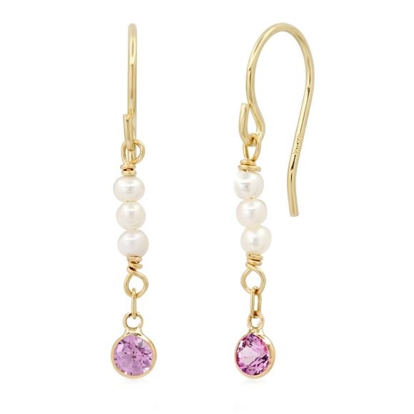 Baby "Single File" Earring with Pearl and Pink Sapphire